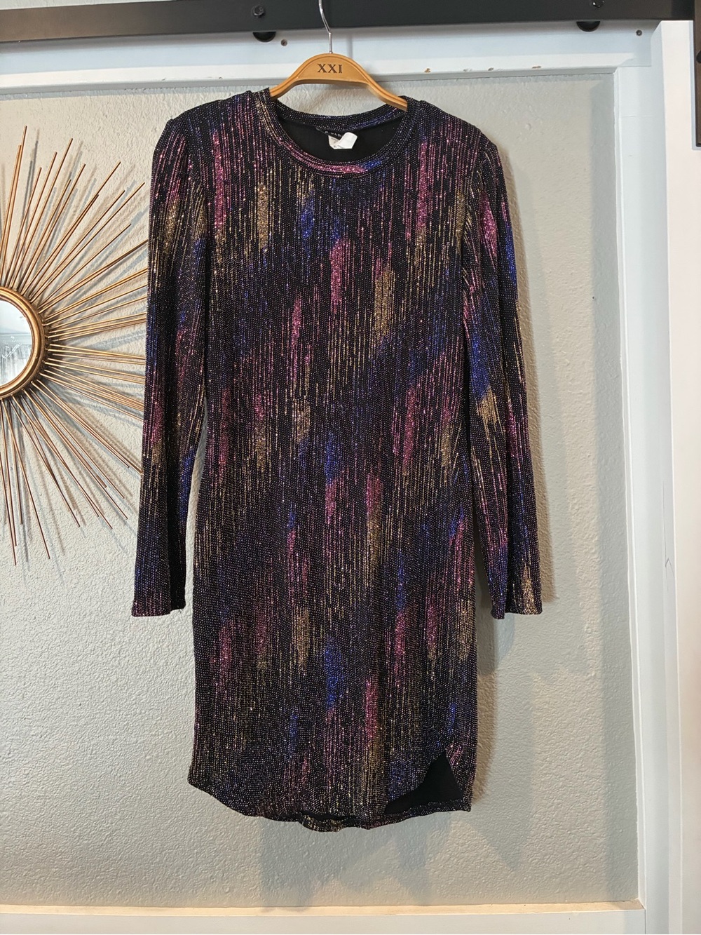 Darling Metallic Black Mini Dress with Gold, Purple & Blue Accents